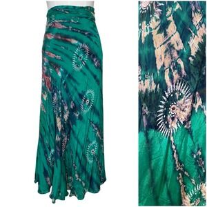 Vintage Green Tie Dye Maxi Wrap Skirt Boho Hippie Festival Fairy One‎ Size